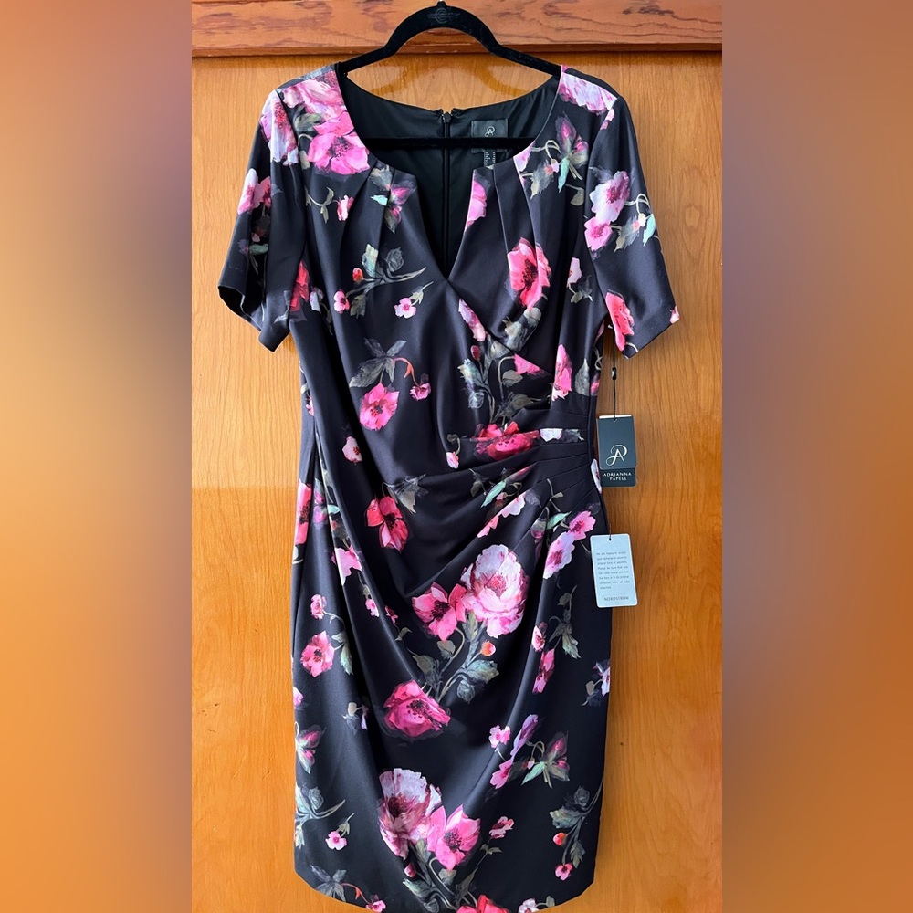 Adrianna Papell Rose Floral Side Drape Sheath Dress
